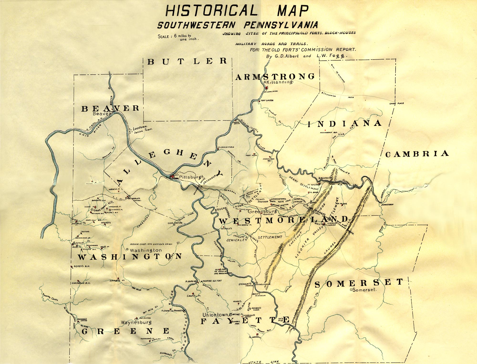 Kittanning in Top Central part of map - under the County Name of Armstrong